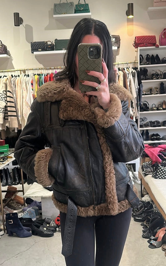 Saint Laurent Hooded Leather Aviator Jacket