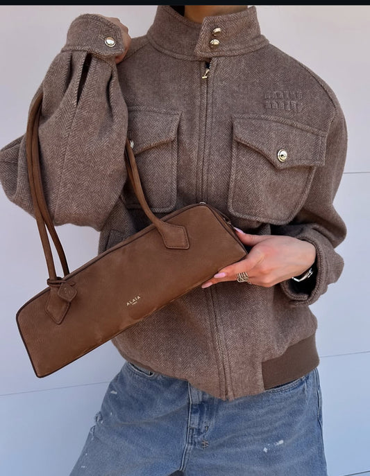 Alaia Le Teckel Medium Suede Shoulder Bag
