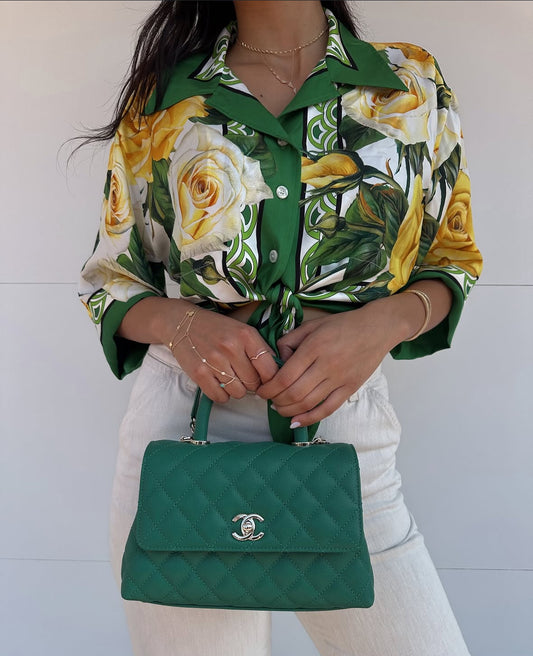 Chanel Caviar Quilted Medium Coco Handle Flap Green