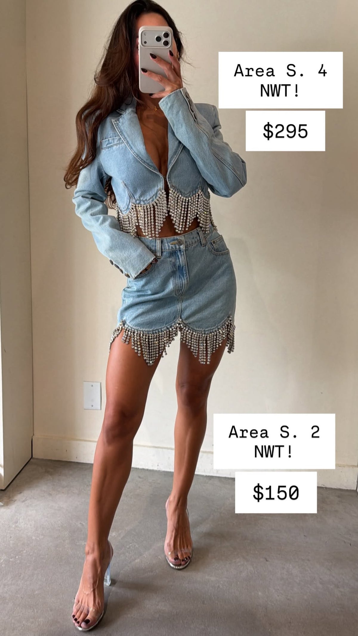 Area denim jacket and skirt set
