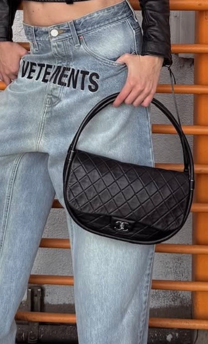 Chanel Black Leather Hula Hoop Shoulder Bag