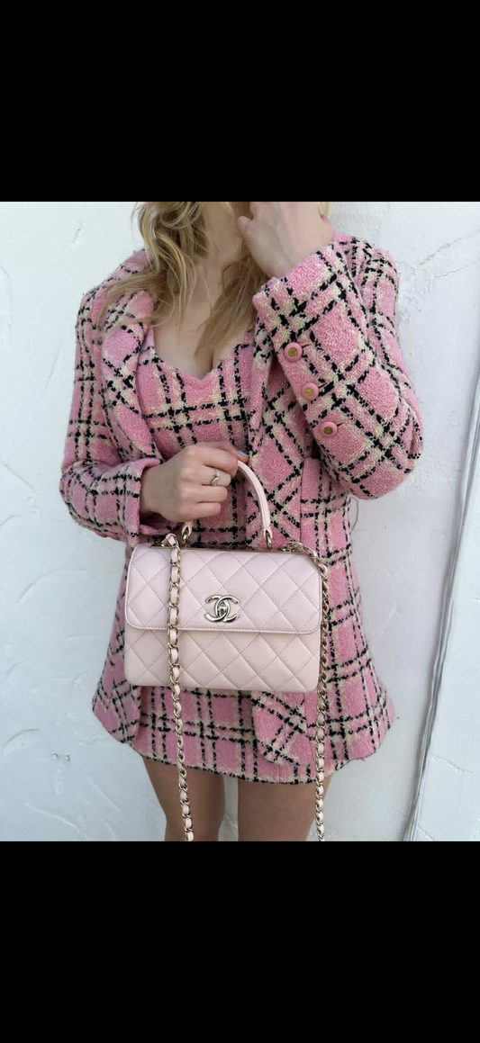 Chanel Light Pink Quilted Lambskin Leather Top Handle Trendy CC Bag