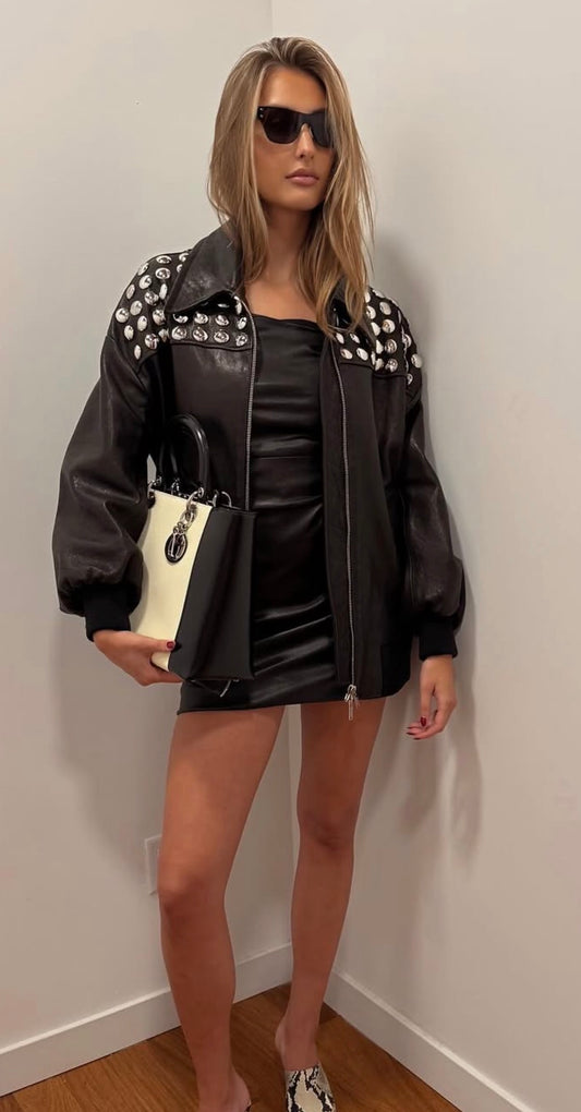 Khaite The Ziggy Studded Leather Bomber Jacket