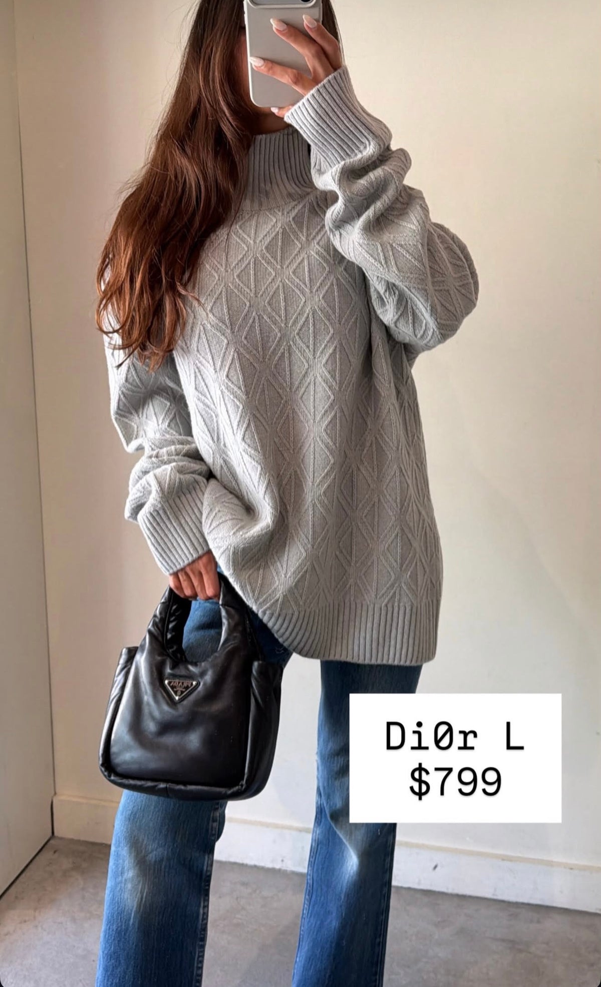 Dior Light Grey Turtleneck Knit Sweater Size L Nwt