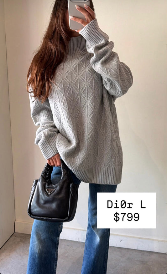 Dior Light Grey Turtleneck Knit Sweater Size L Nwt