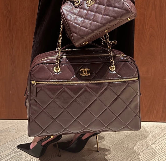 Chanel Burgundy Patent Leather Travel Bag