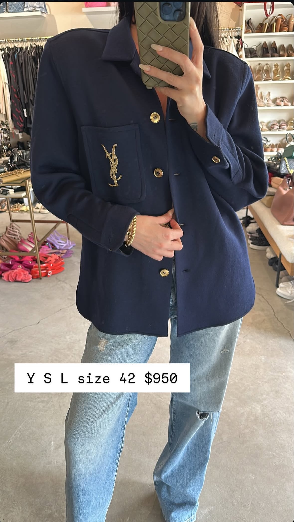 Saint Laurent Navy Jacket With Gold Buttons Size 42