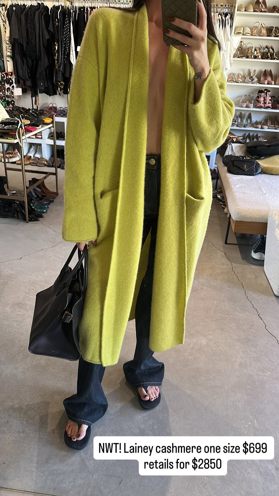 Lainey Lime Green Cashmere Slim Cocoon Coat One Size Nwt