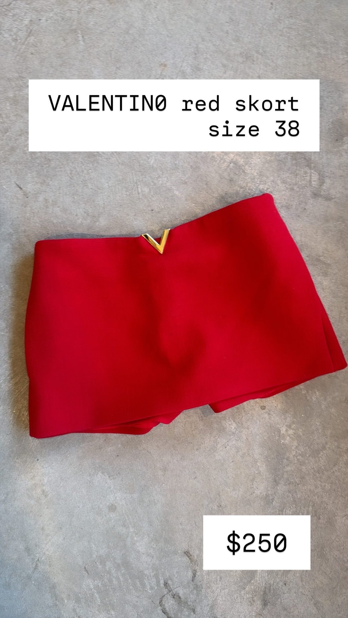 Valentino Red Skort / Shorts With Gold V Buckle Size 38