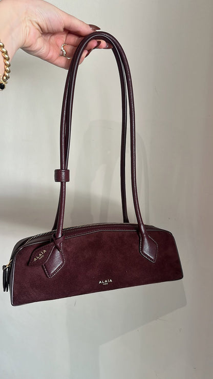 Alaïa Wine Red Suede & Grainy Leather Teckel Shoulder Bag with Mirror