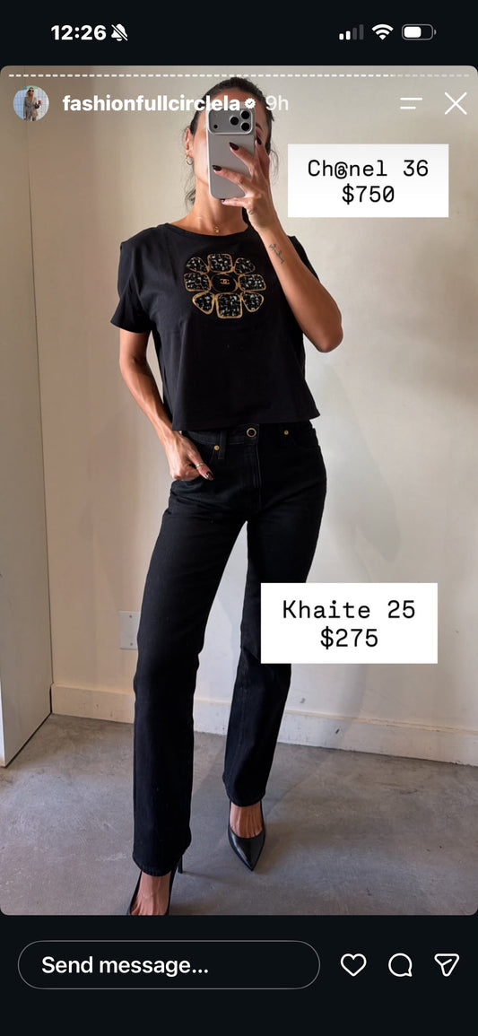 Chanel Black Tee Shirt With Flower Printed On The Front Size 36