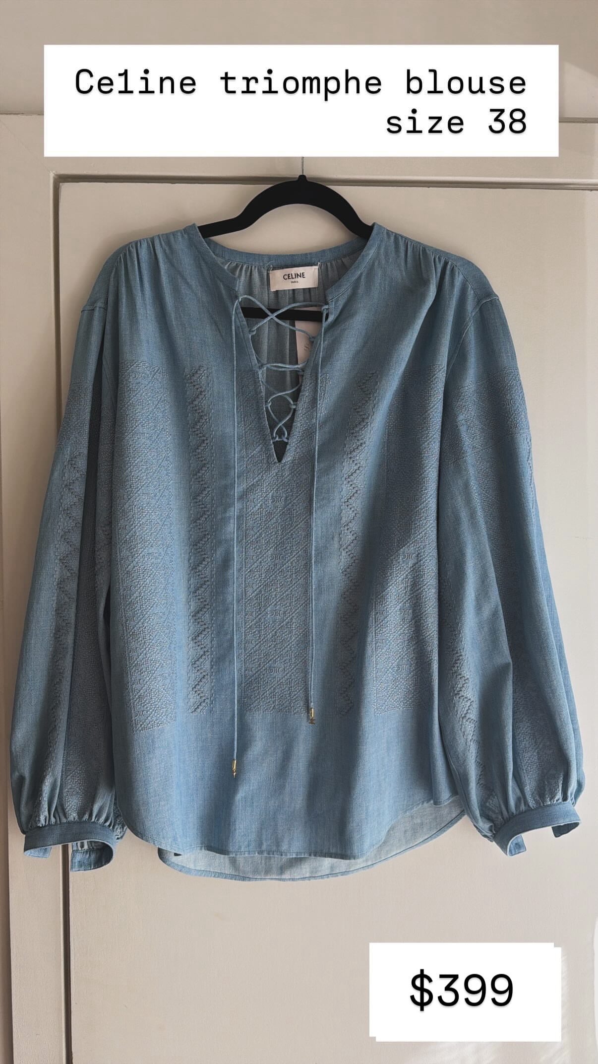 Celine Chambray Blouse With Lace Up Front Size 38