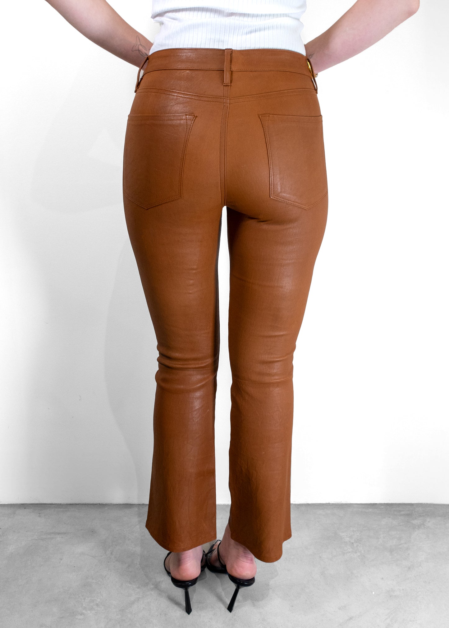 Frame Le Crop Mini Boot-Cut Tobacco Leather Pants