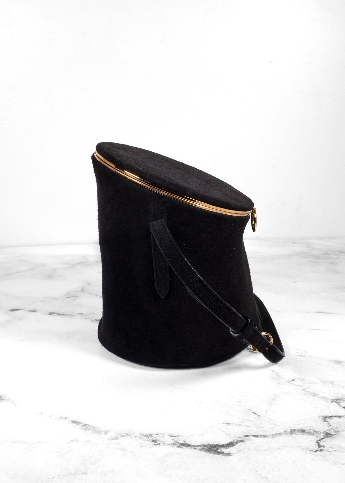 Alaïa Suede Corset Minaudière Cylindrical Bucket Crossbody Bag