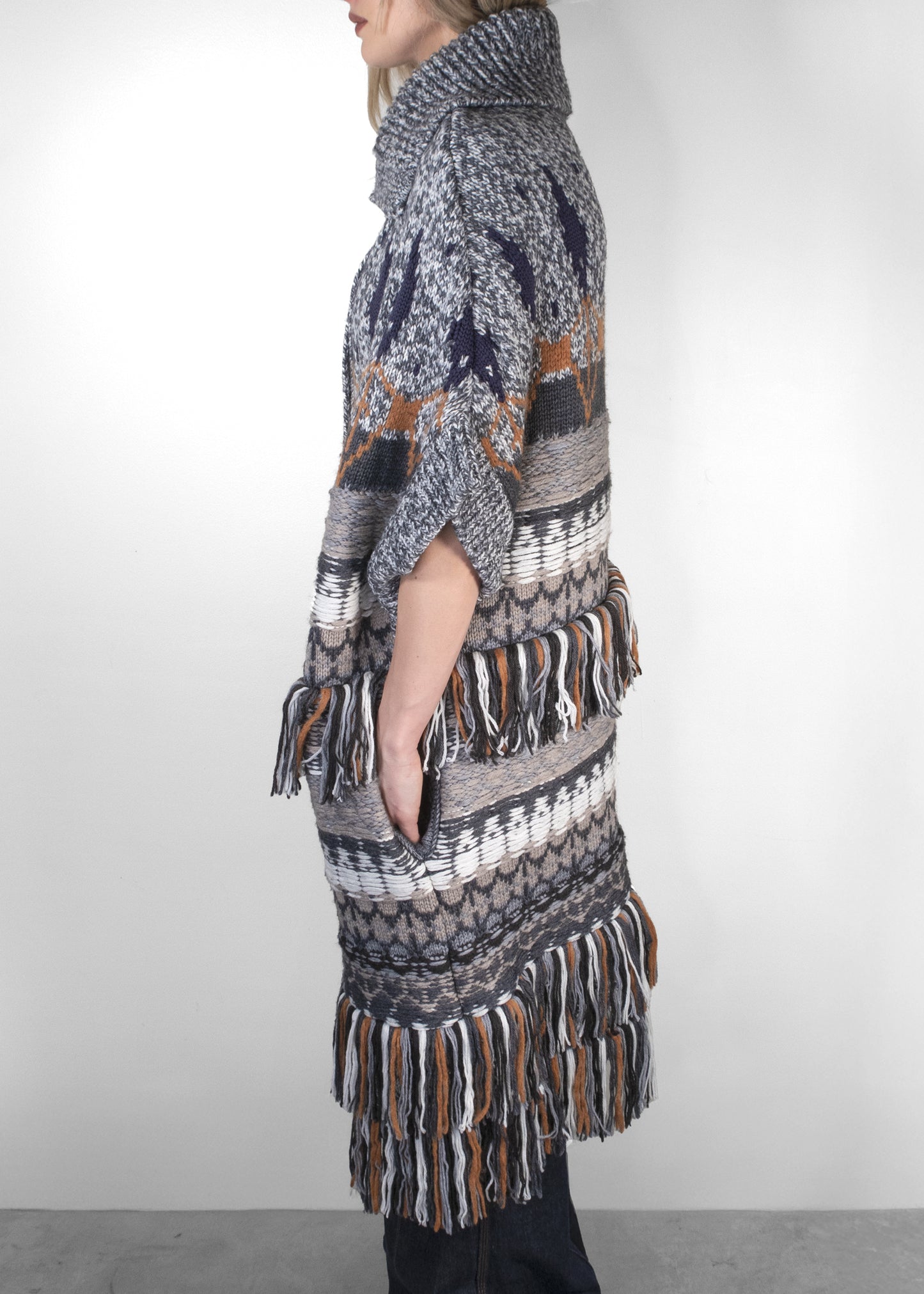 Stella McCartney Fairisle Fringed Knitted Long Cape