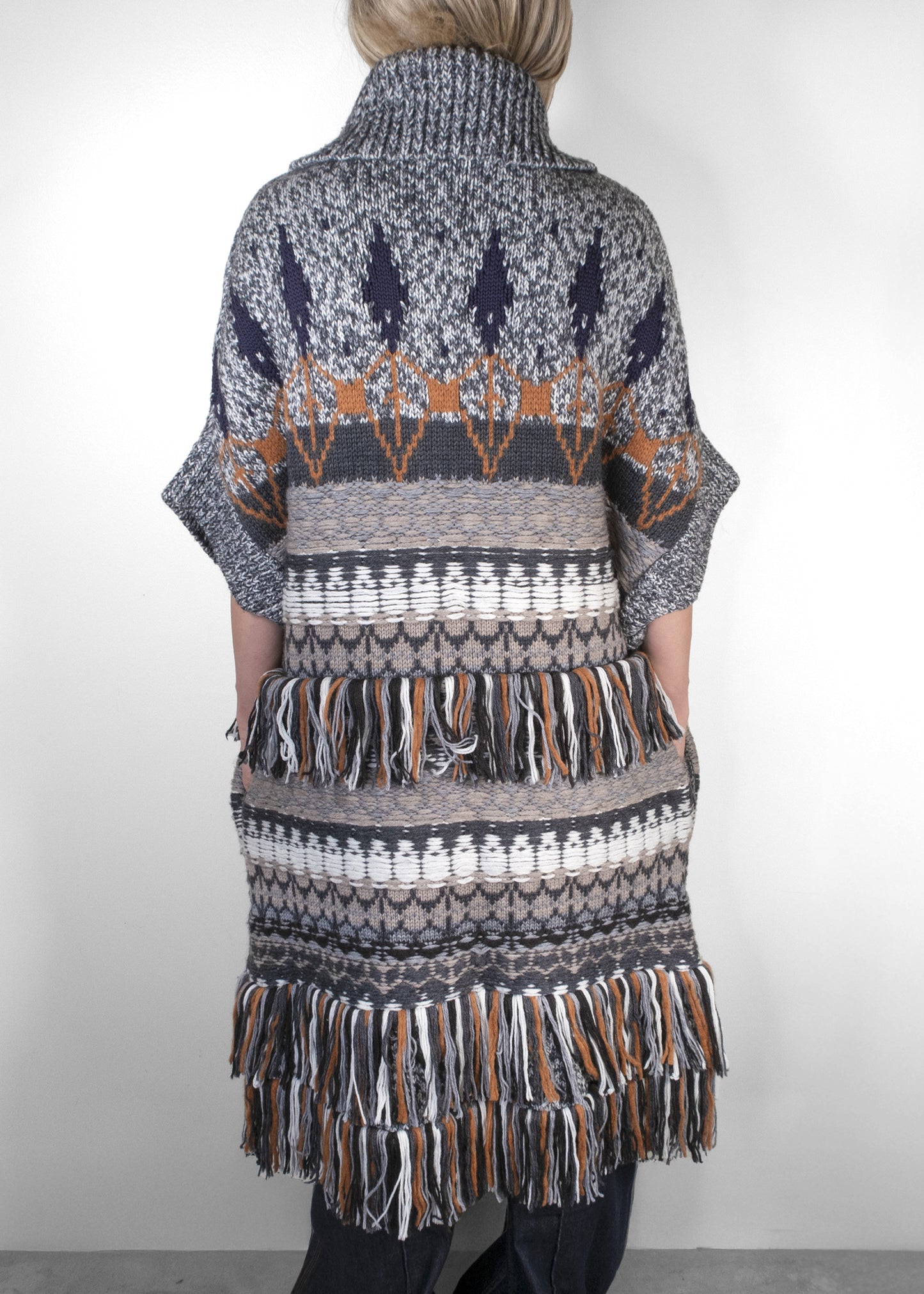 Stella McCartney Fairisle Fringed Knitted Long Cape