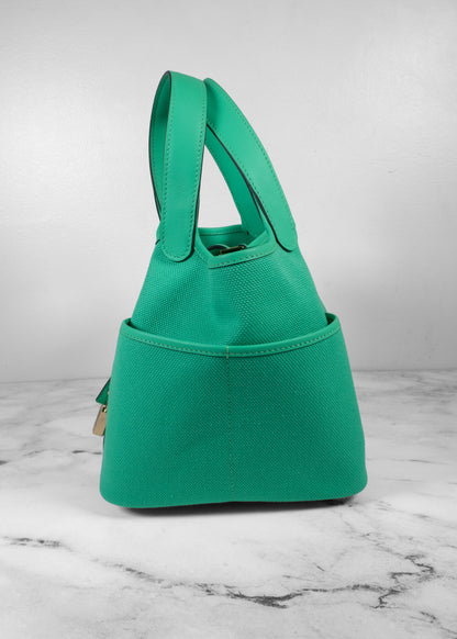 Hermès Picotin Cargo 18 Toile Canvas and Swift Leather Vert Menthe Gold Hardware (Missing Keys)
