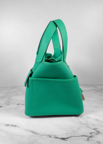 Hermès Picotin Cargo 18 Toile Canvas and Swift Leather Vert Menthe Gold Hardware (Missing Keys)