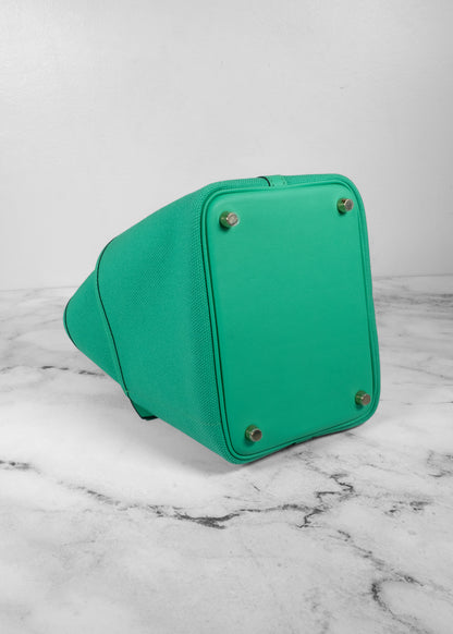 Hermès Picotin Cargo 18 Toile Canvas and Swift Leather Vert Menthe Gold Hardware (Missing Keys)