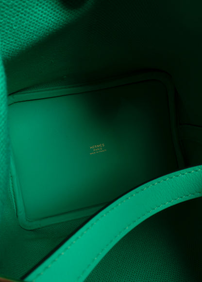Hermès Picotin Cargo 18 Toile Canvas and Swift Leather Vert Menthe Gold Hardware (Missing Keys)