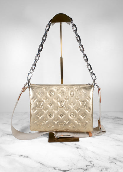 Louis Vuitton Monogram Coussin PM Metallic Gold Lambskin Shoulder Bag Silver Hardware