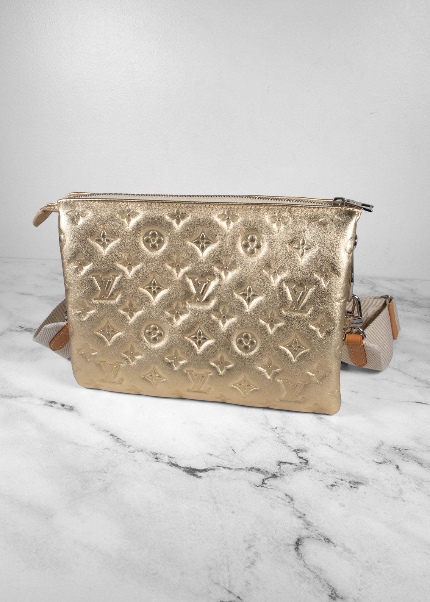 Louis Vuitton Monogram Coussin PM Metallic Gold Lambskin Shoulder Bag Silver Hardware