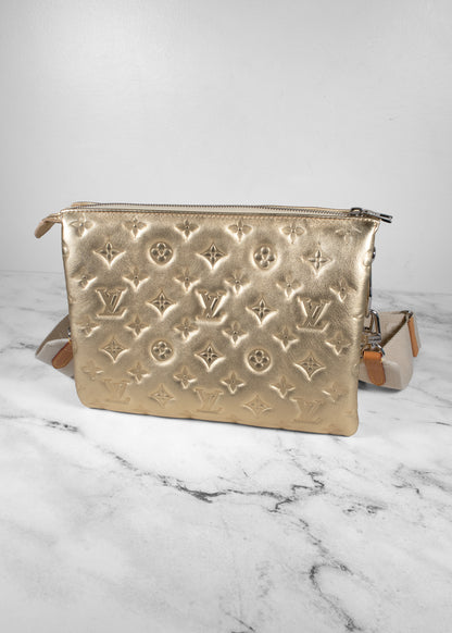 Louis Vuitton Monogram Coussin PM Metallic Gold Lambskin Shoulder Bag Silver Hardware
