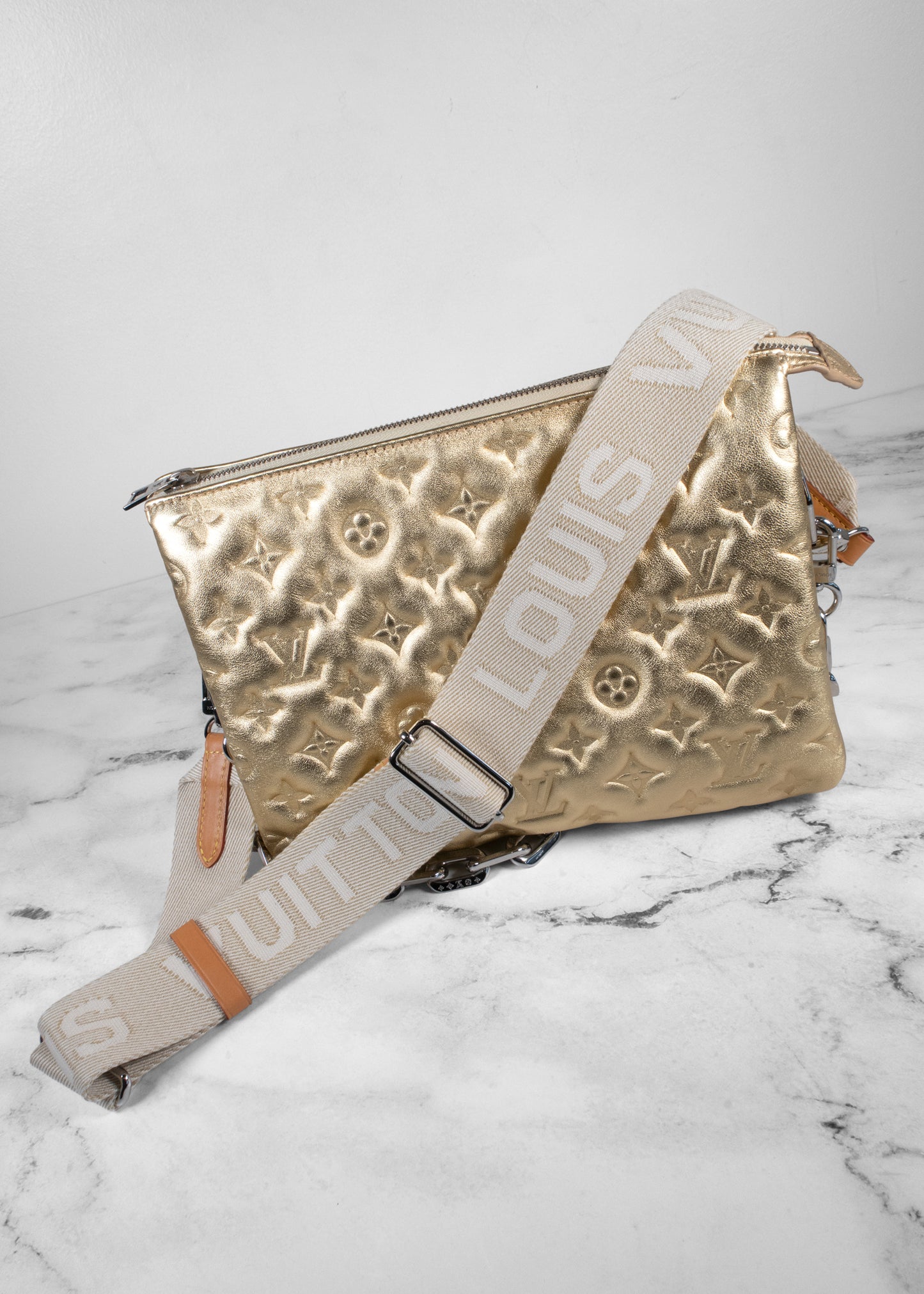 Louis Vuitton Monogram Coussin PM Metallic Gold Lambskin Shoulder Bag Silver Hardware