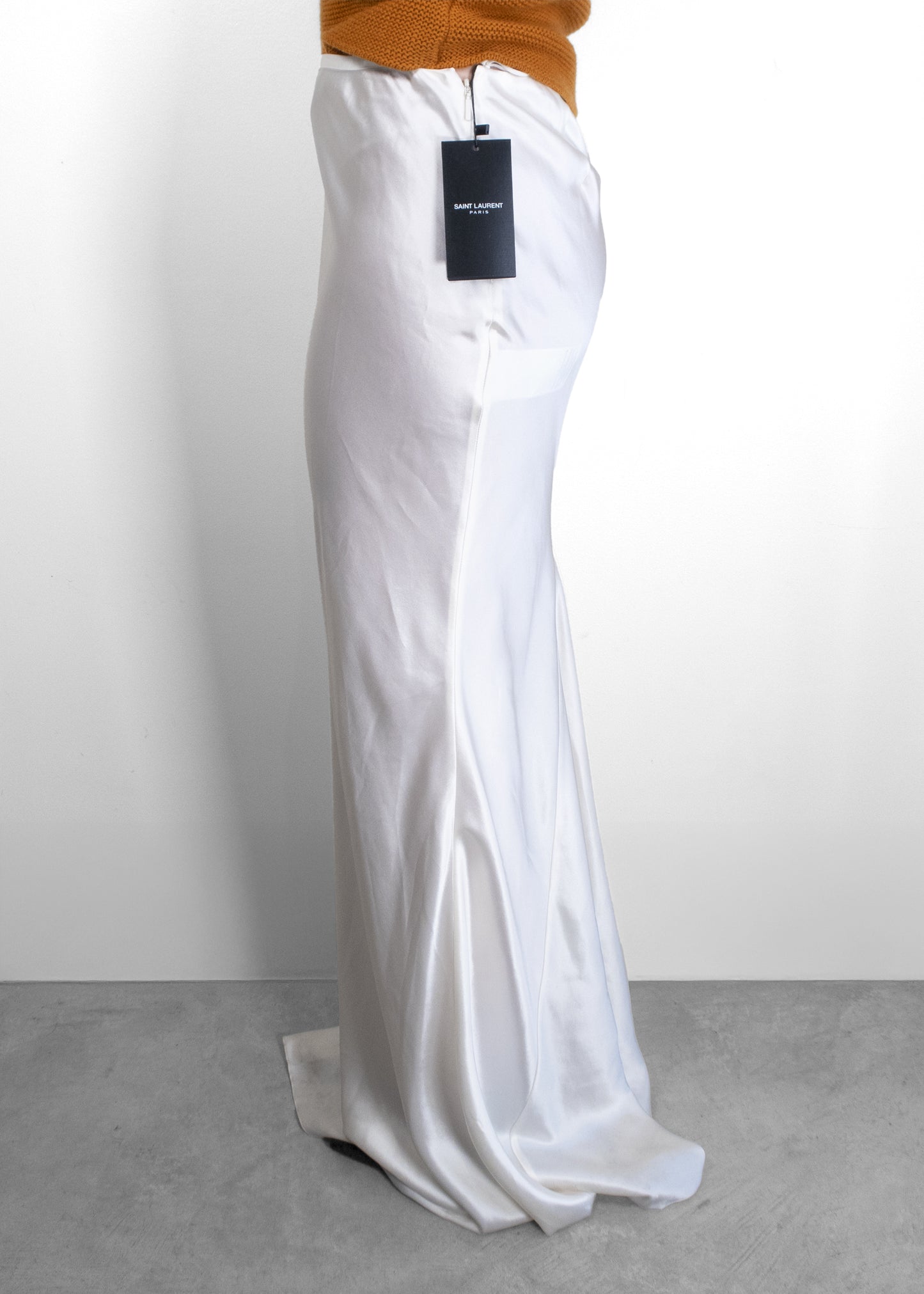 Saint Laurent Satin White Long Slip Skirt