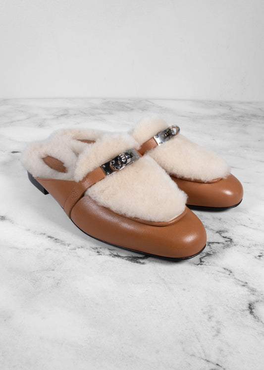 Hermès Carlotta Shearling Leather Mule Clogs