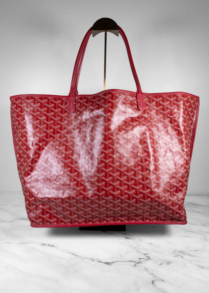 Goyard Saint Louis GM Goyardine Canvas Tote Red Silver Hardware