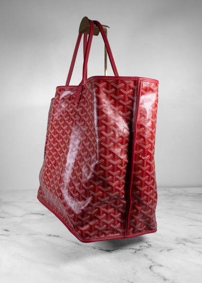 Goyard Saint Louis GM Goyardine Canvas Tote Red Silver Hardware