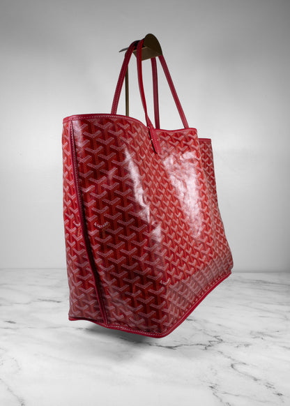 Goyard Saint Louis GM Goyardine Canvas Tote Red Silver Hardware
