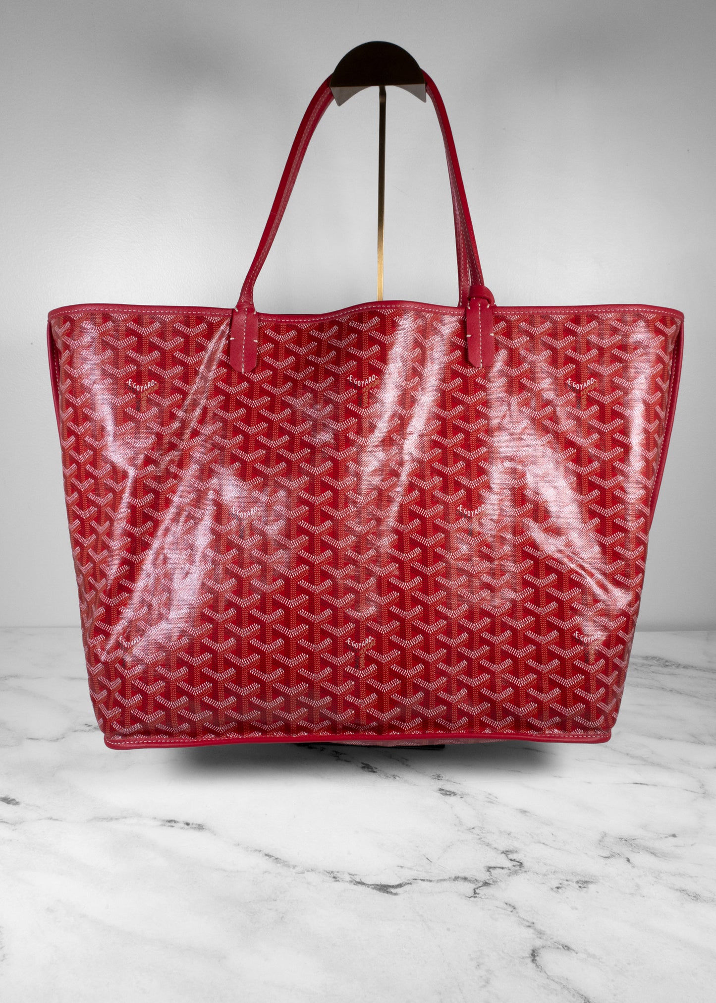 Goyard Saint Louis GM Goyardine Canvas Tote Red Silver Hardware