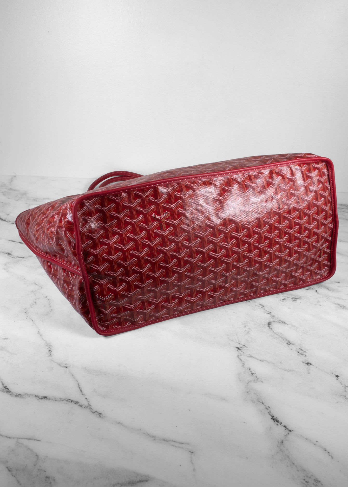 Goyard Saint Louis GM Goyardine Canvas Tote Red Silver Hardware