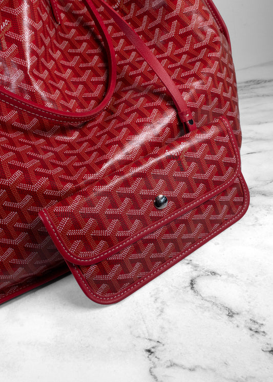 Goyard Saint Louis GM Goyardine Canvas Tote Red Silver Hardware