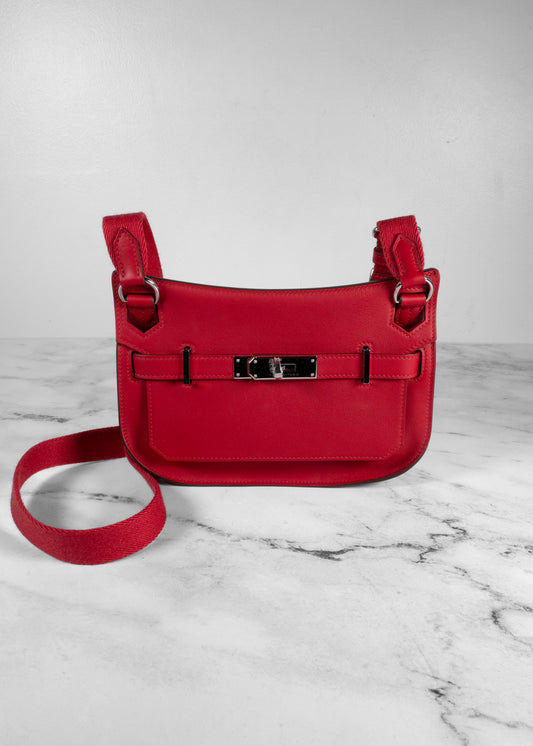 Hermes Geta Swift Leather Red Rouge Silver Hardware