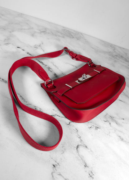 Hermes Geta Swift Leather Red Rouge Silver Hardware