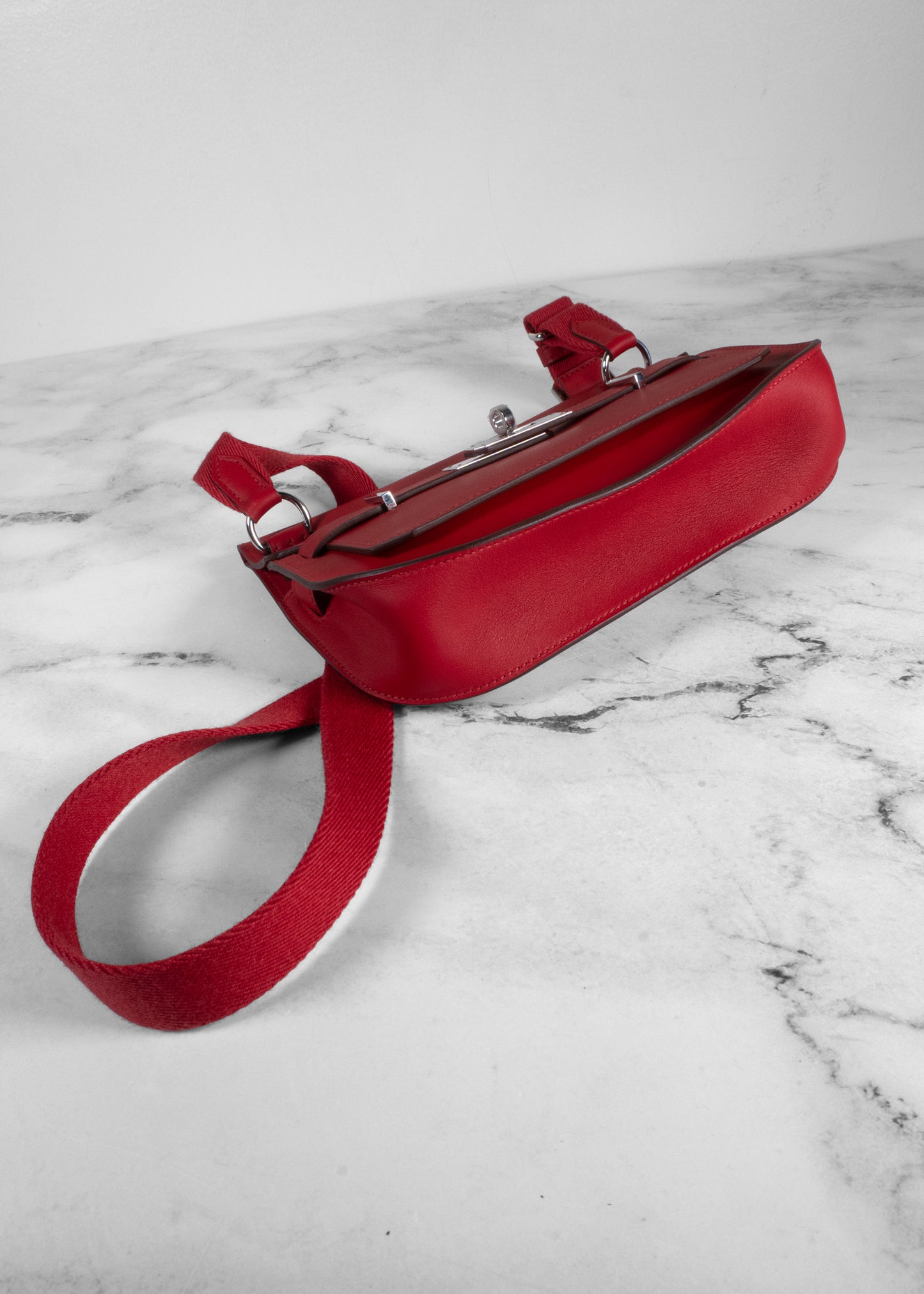 Hermes Geta Swift Leather Red Rouge Silver Hardware