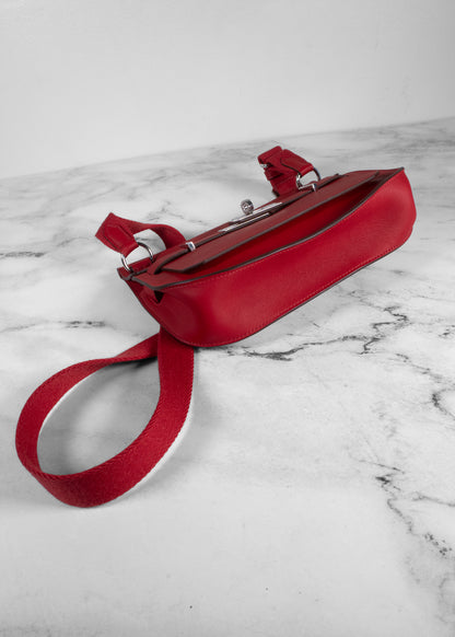 Hermes Geta Swift Leather Red Rouge Silver Hardware