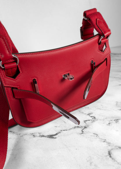 Hermes Geta Swift Leather Red Rouge Silver Hardware