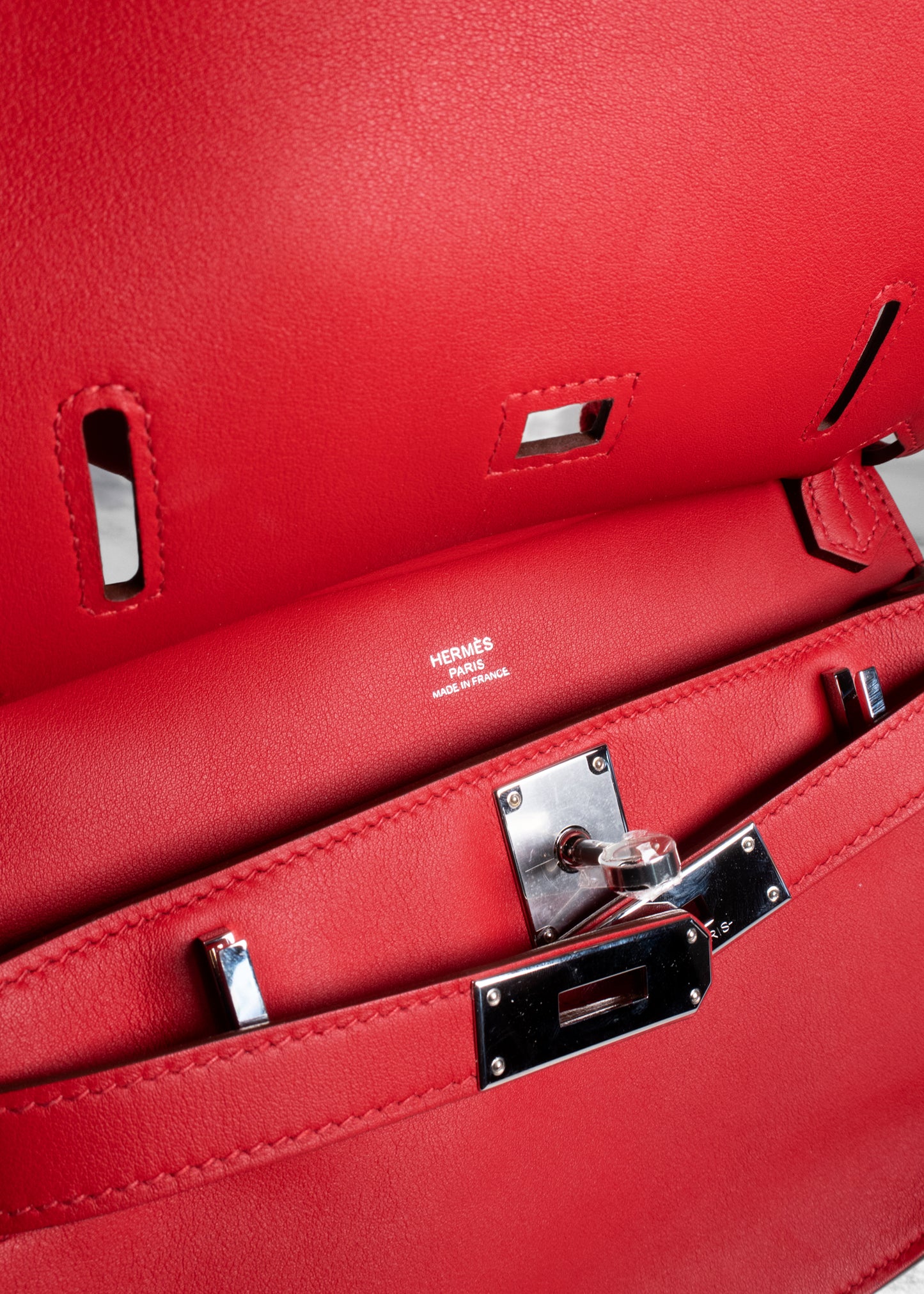 Hermes Geta Swift Leather Red Rouge Silver Hardware