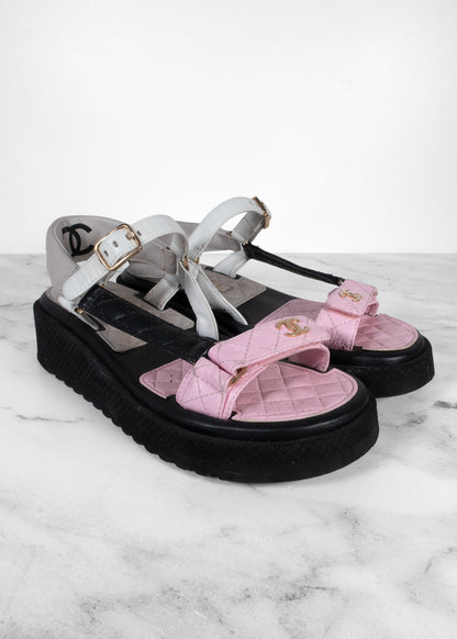Chanel Multi-Color Quilted Lambskin Platform Dad Sandals