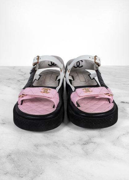 Chanel Multi-Color Quilted Lambskin Platform Dad Sandals