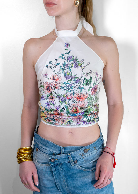 Christian Dior Silk D'floral White Halter Top