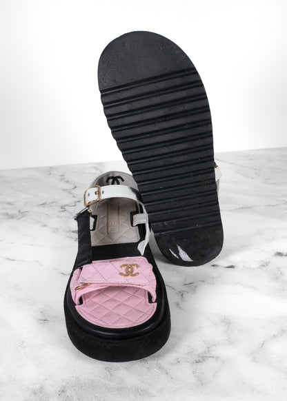Chanel Multi-Color Quilted Lambskin Platform Dad Sandals