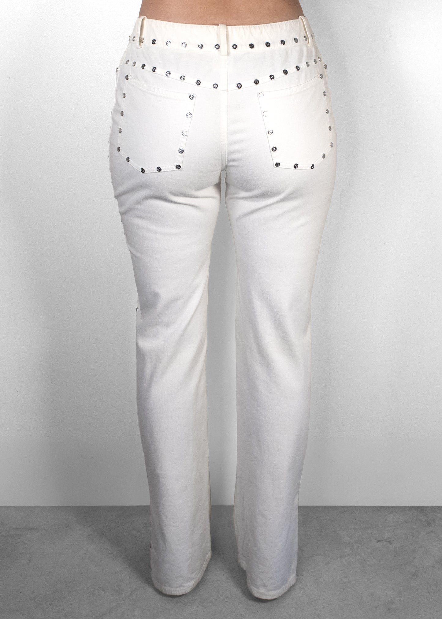 Celine White Embellished Silver Studded Jeans