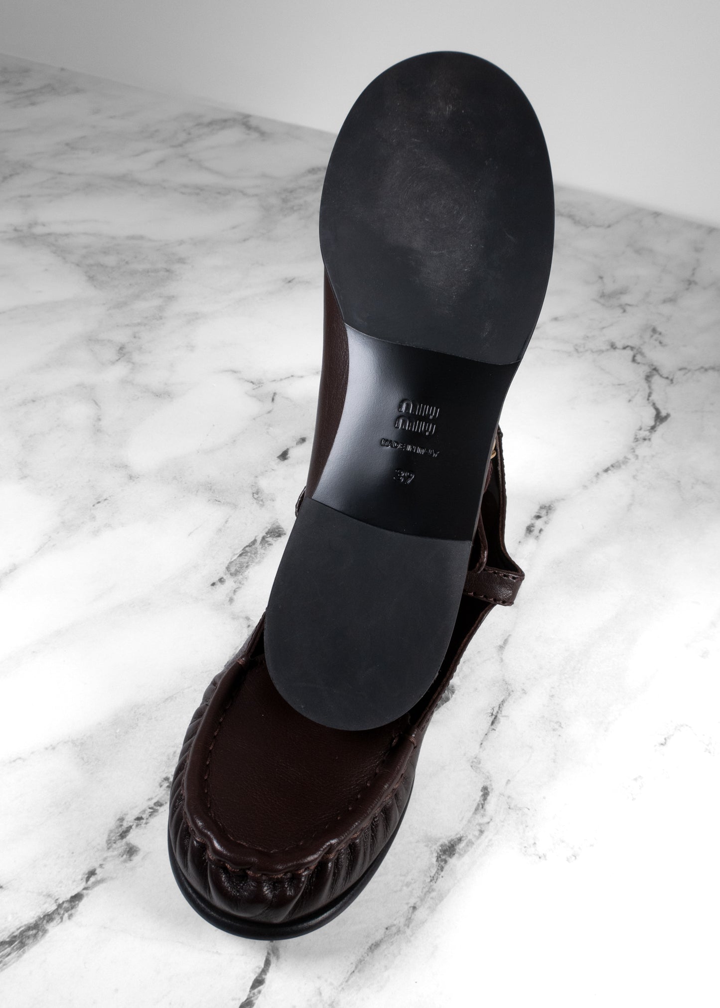 Miu Miu Moro Brown Grained Leather Mary Jane Loafers