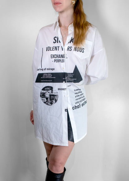 Prada White Long-sleeved Printed Cotton Poplin Shirt Dress