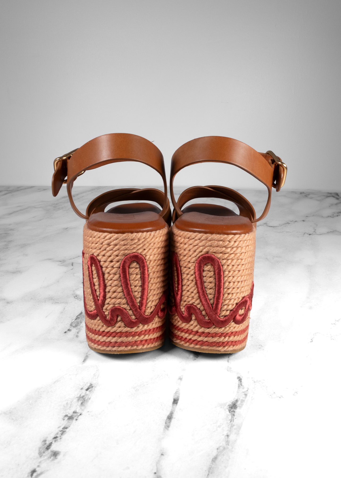 Chloé Tan Leather Lilli Rope Wedge Platform Sandals